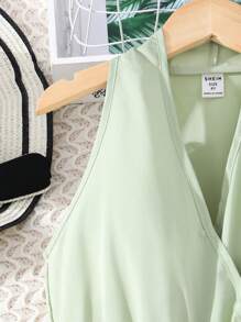 SHEIN Áo liền quần Gái Nút Trọn gói màu trơn Giải trí - màu xanh lá - Xem 7