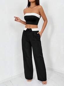 Firerie Colourblock Tube Top & Wide Leg Trousers - Black - View 1