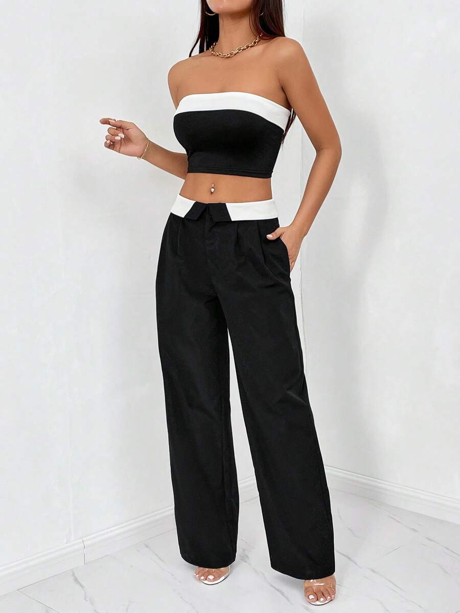 Firerie Colourblock Tube Top & Wide Leg Trousers - Black - View 1