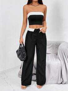 Firerie Colourblock Tube Top & Wide Leg Trousers - Black - View 5