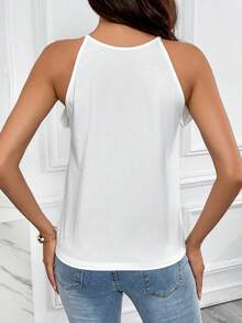 SHEIN Privé 荷葉邊掛脖上衣 - 白色 - 查看 2