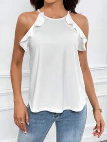 SHEIN Privé 荷葉邊掛脖上衣 - 白色 - 查看 4