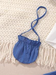 Girls Solid Pocket Front Blouse & Pleated Skirt Set - Blue and White - View 4