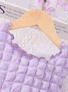 SHEIN 女孩紋理質感背心上衣和闊腿褲和組合包 - 淡紫色 - 查看 3