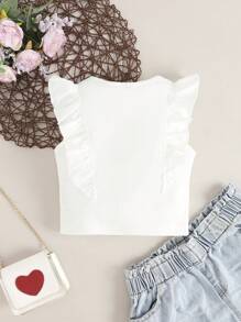 SHEIN Tween Girl Ruffle Trim Tank Top - White - View 2