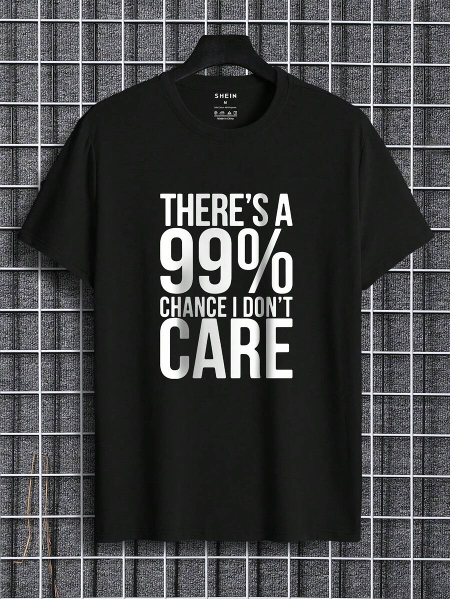 Manfinity Dauomo Men Cotton Slogan Graphic Tee - Black - View 1