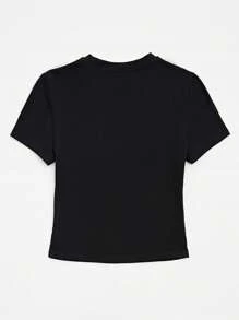 SHEIN LUNE Áo thun nữ Lá thư Giải trí - màu đen - Xem 2