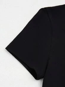 SHEIN LUNE Áo thun nữ Lá thư Giải trí - màu đen - Xem 3