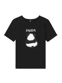 Men's Panda Print Short Sleeve T-shirt And Skull Printed Shorts Homewear Set - Black - View 3