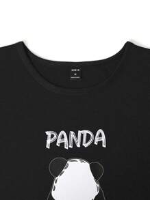 Men's Panda Print Short Sleeve T-shirt And Skull Printed Shorts Homewear Set - Black - View 4