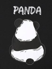 Men's Panda Print Short Sleeve T-shirt And Skull Printed Shorts Homewear Set - Black - View 5