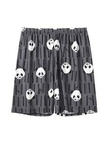 Men's Panda Print Short Sleeve T-shirt And Skull Printed Shorts Homewear Set - Black - View 6
