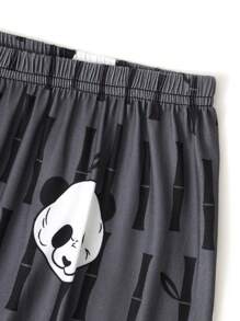 Men's Panda Print Short Sleeve T-shirt And Skull Printed Shorts Homewear Set - Black - View 7