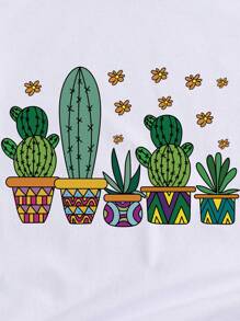 INAWLY Cactus Print Tee Graphic Tees Women Tops - White - View 4