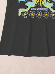 SHEIN Swim Summer Beach Cartoon & Letter Graphic Cover Up - Dark Grey - View 5