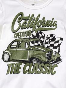 SHEIN Juego De Camiseta Y Pantalones Gráficos De Coche Y Letras Para Niña - Verde militar - Ver 3