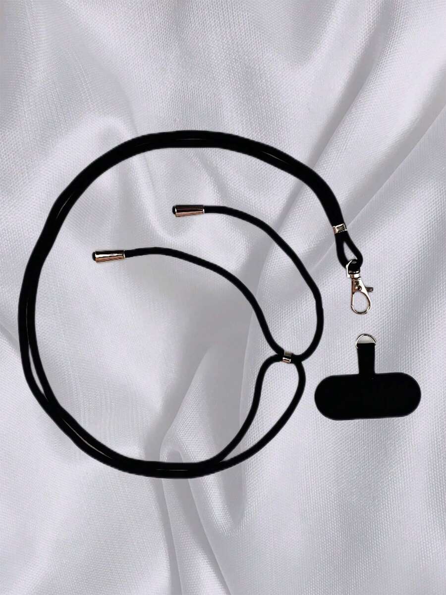 Solid Color Phone Lanyard With Connecting Card - Black - View 1