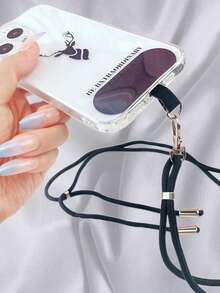 Solid Color Phone Lanyard With Connecting Card - Black - View 2