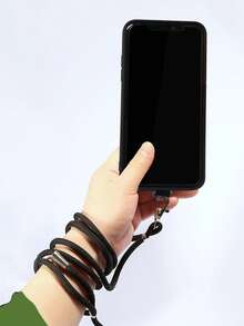 Solid Color Phone Lanyard With Connecting Card - Black - View 4