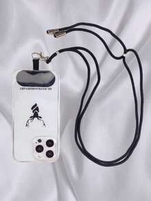 Solid Color Phone Lanyard With Connecting Card - Black - View 6