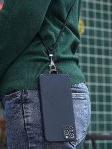 Solid Color Phone Lanyard With Connecting Card - Black - View 8