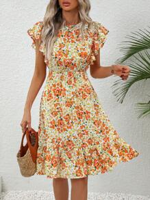 SHEIN LUNE 滿版印花荷葉邊洋裝