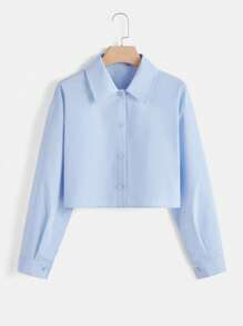 SHEIN EZwear Camisa con botones delanteros sólida, blusas de manga larga