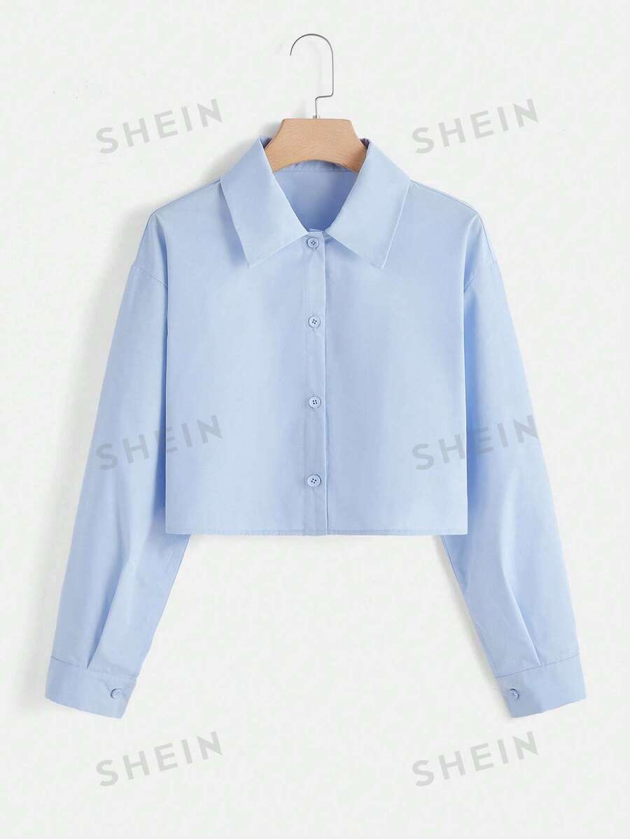 SHEIN EZwear Camisa con botones delanteros sólida, blusas de manga larga