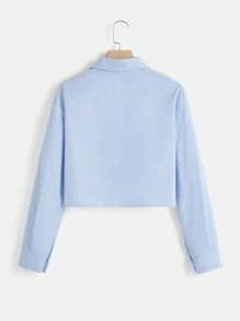 SHEIN EZwear Camisa con botones delanteros sólida, blusas de manga larga