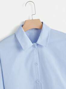 SHEIN EZwear Camisa con botones delanteros sólida, blusas de manga larga