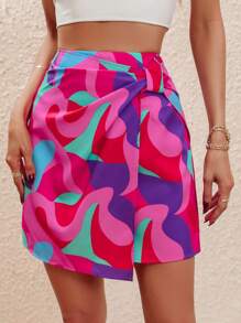 SHEIN VCAY Allover Print High Waist Skirt - Hot Pink - View 1