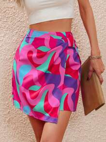 SHEIN VCAY Allover Print High Waist Skirt - Hot Pink - View 6