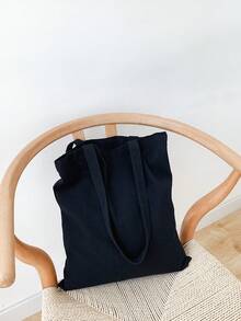 Chicas 1 pieza Bolso de compra de lona con patrón de gato - Negro - Ver 4