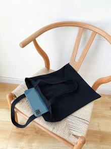 Chicas 1 pieza Bolso de compra de lona con patrón de gato - Negro - Ver 5