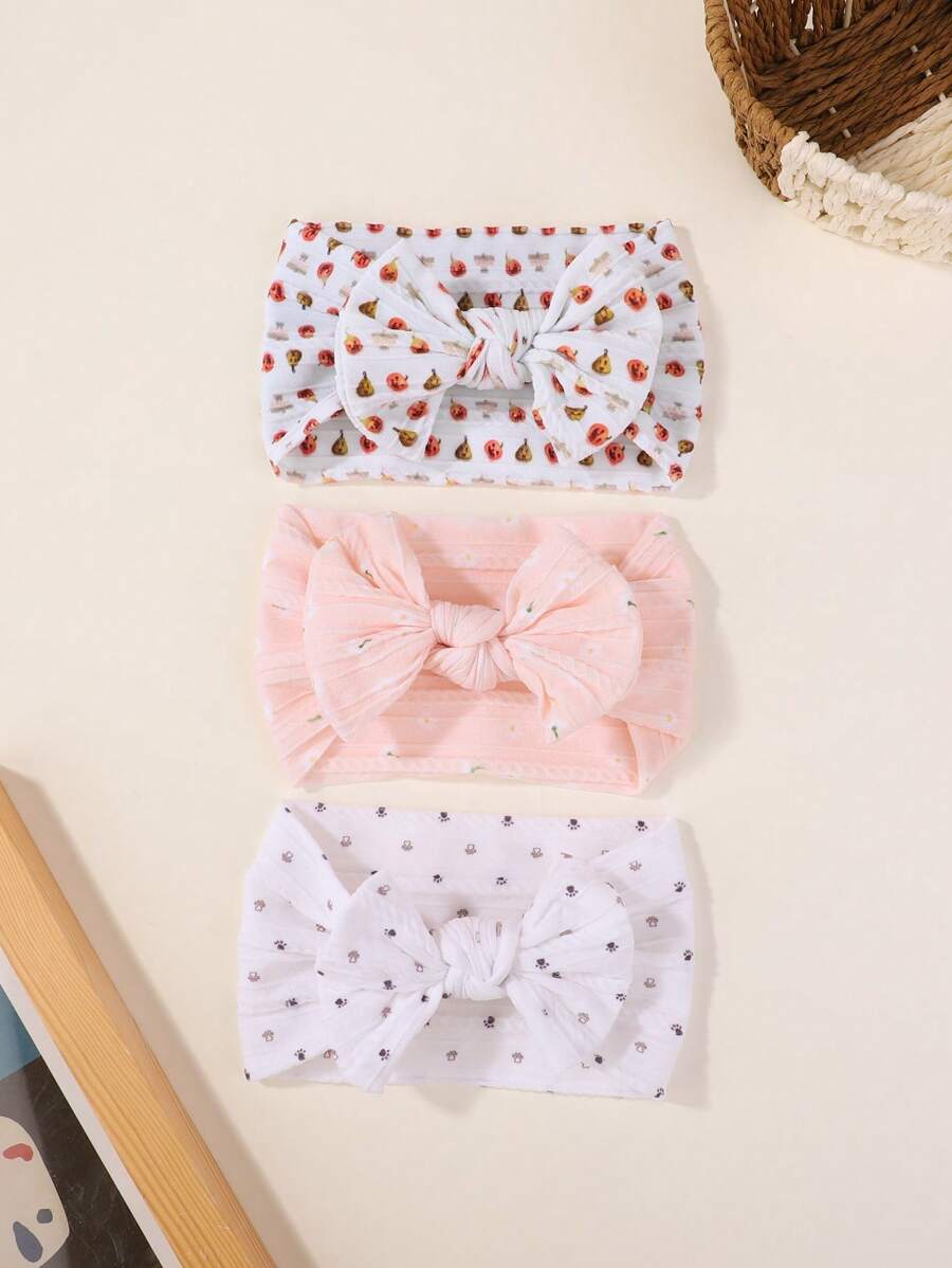 3pcs Baby Flower & Pumpkin Pattern Bow Decor Hair Band For All Seasons - Multicolor - View 1