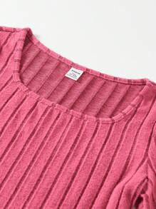 SHEIN Teen Girls Ribbed Knit Split Hem Dress - Hot Pink - View 3