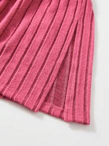 SHEIN Teen Girls Ribbed Knit Split Hem Dress - Hot Pink - View 4