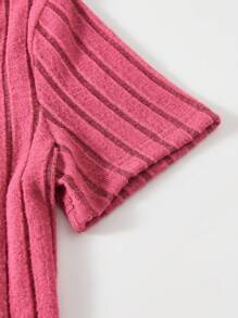SHEIN Teen Girls Ribbed Knit Split Hem Dress - Hot Pink - View 5