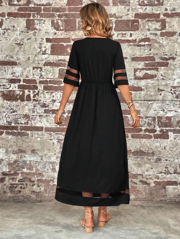 Contrast Mesh Insert Dress
