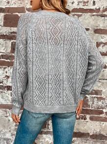 SHEIN LUNE Pointelle Knit Raglan Sleeve Cardigan Without Cami Top Western Wear Women Going Out Tops Women - Light Grey - View 2