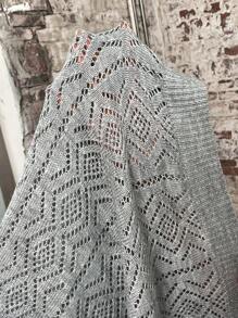 SHEIN LUNE Pointelle Knit Raglan Sleeve Cardigan Without Cami Top Western Wear Women Going Out Tops Women - Light Grey - View 8