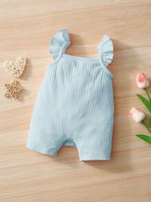 SHEIN Baby Ruffle Trim Ribbed Knit Romper
