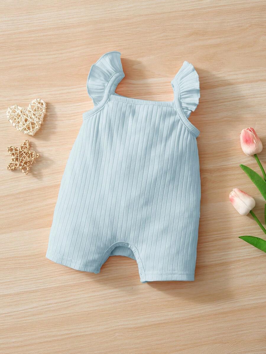 SHEIN Baby Ruffle Trim Ribbed Knit Romper