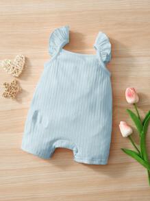 SHEIN Baby Ruffle Trim Ribbed Knit Romper