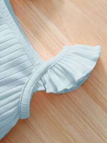 SHEIN Baby Ruffle Trim Ribbed Knit Romper