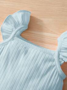 SHEIN Baby Ruffle Trim Ribbed Knit Romper