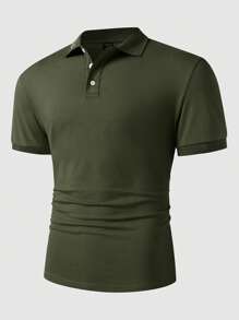 Manfinity Homme Nam Áo polo Bông Đồ họa Chữ cái - xanh quân đội - Xem 3