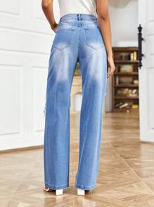SHEIN Essnce Jeans de pierna recta desgarro - Lavado ligero - Ver 2