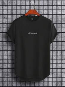 Manfinity Homme Men Letter Graphic Curved Hem Tee - Black - View 3