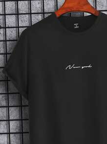 Manfinity Homme Men Letter Graphic Curved Hem Tee - Black - View 4